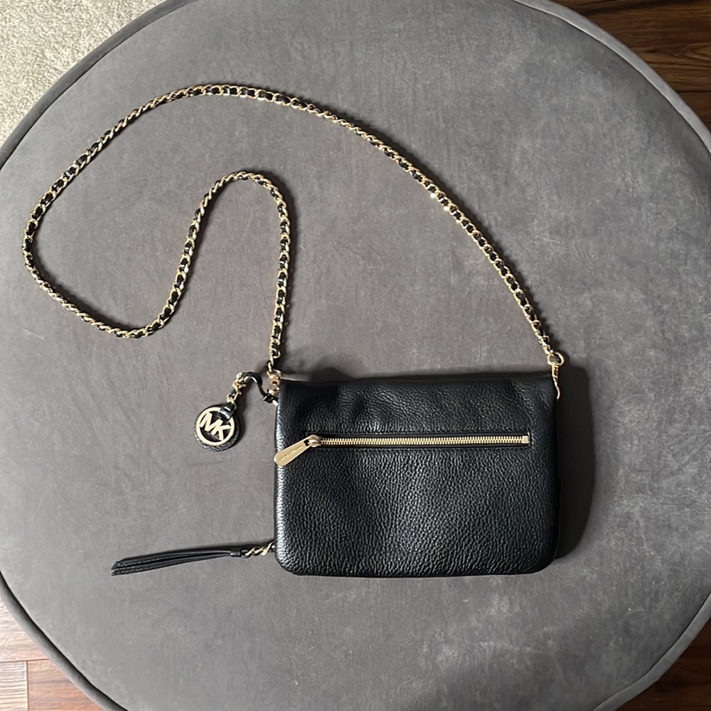 Michael Kors Leather Foldover Crossbody Purse - Black - Picture 5 of 5